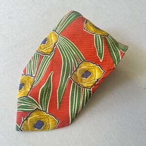 Boss Hugo Boss 100% Silk Neck Tie Made in Italy EUC Red Tropical Floral